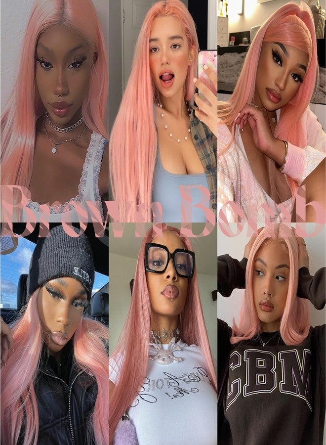 BrownBomb Straight Lace Front Wig Pre Plucked, Synthetic Lace Front Wig Pre Plucked, HD Glueless Wigs 13X5X1 Lace Wigs for Women 180 Density 26inch (26, Pink) - Image 3